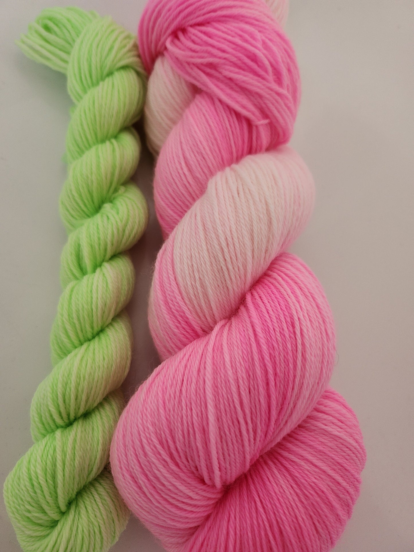 Hand Dyed Yarn 4 Ply Sock Set in 'Watermelon' Barbie Neon Pink Green 100g and 20g Superwash Merino Nylon