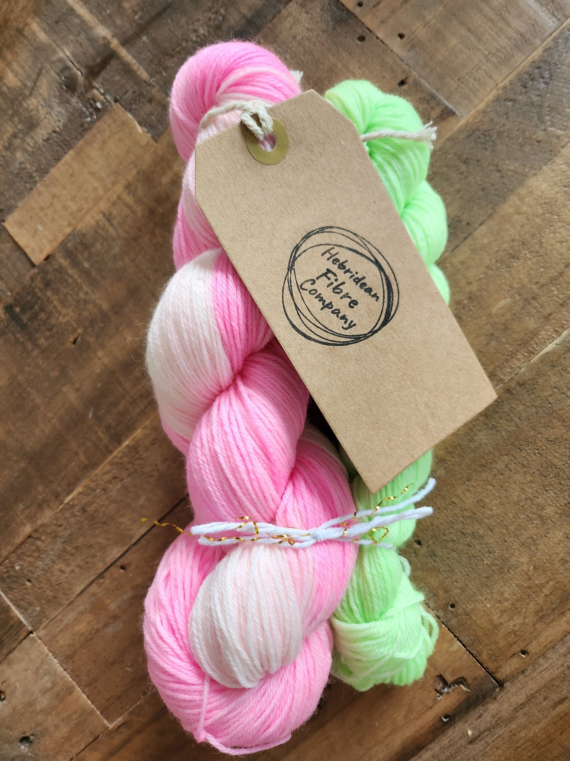 Hand Dyed Yarn 4 Ply Sock Set in 'Watermelon' Barbie Neon Pink Green 100g and 20g Superwash Merino Nylon