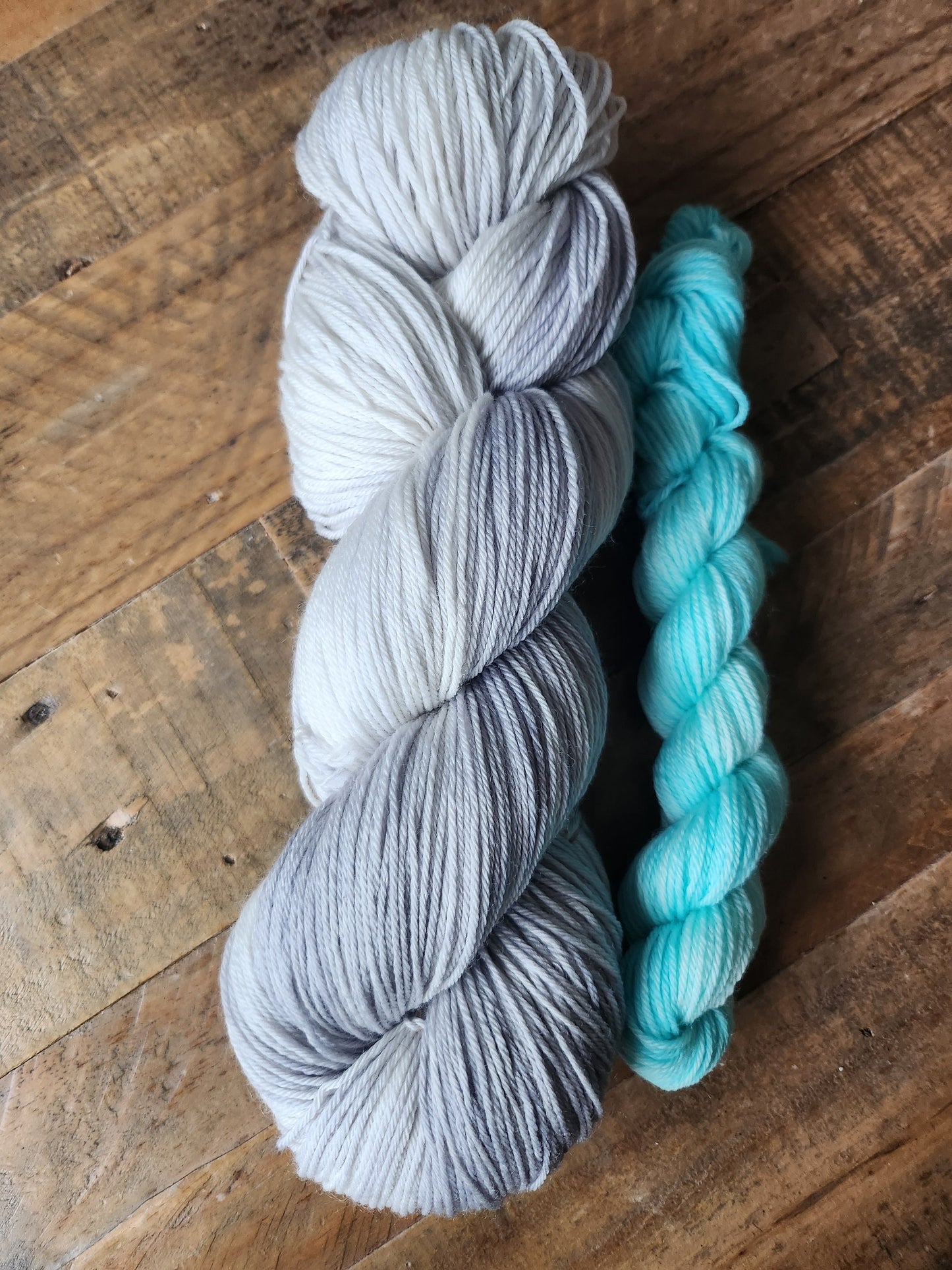 Hand Dyed Yarn 4 Ply Sock Set in 'Hebridean Skies' 100g Superwash Merino Nylon and 20g Superwash Merino