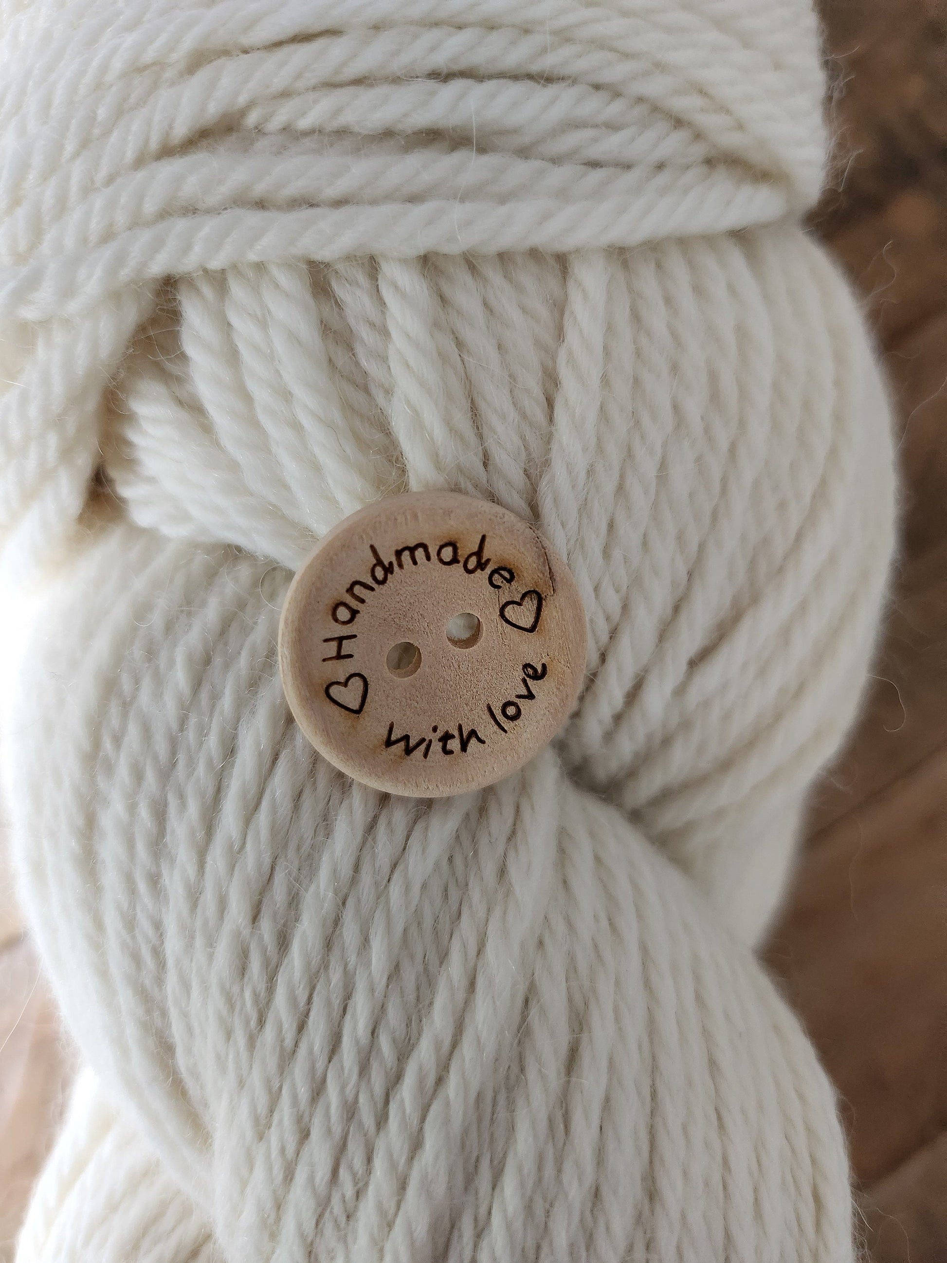 Hand Knitted Pom Pom Hat Kit - Dk Merino Nylon Yarn Natural Colourway with Purple Faux Pom Pom and Wooden Button - Knitted Hat - Yarn