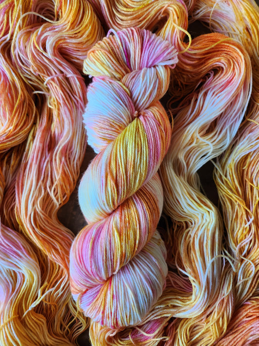 'Coral Beach' Hand Dyed Yarn available in 100g or 50g Skeins in a variety of bases