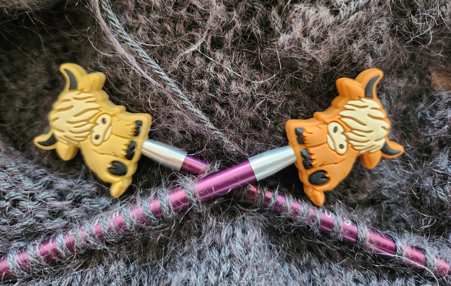 Knitting Needle Stoppers | Highland Cows | Toadstools | Pack of 2