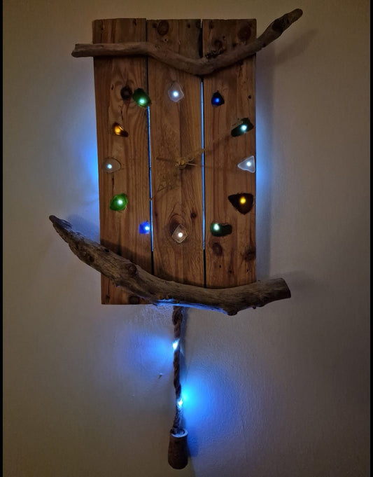 Driftwood & Seaglass LED Clock