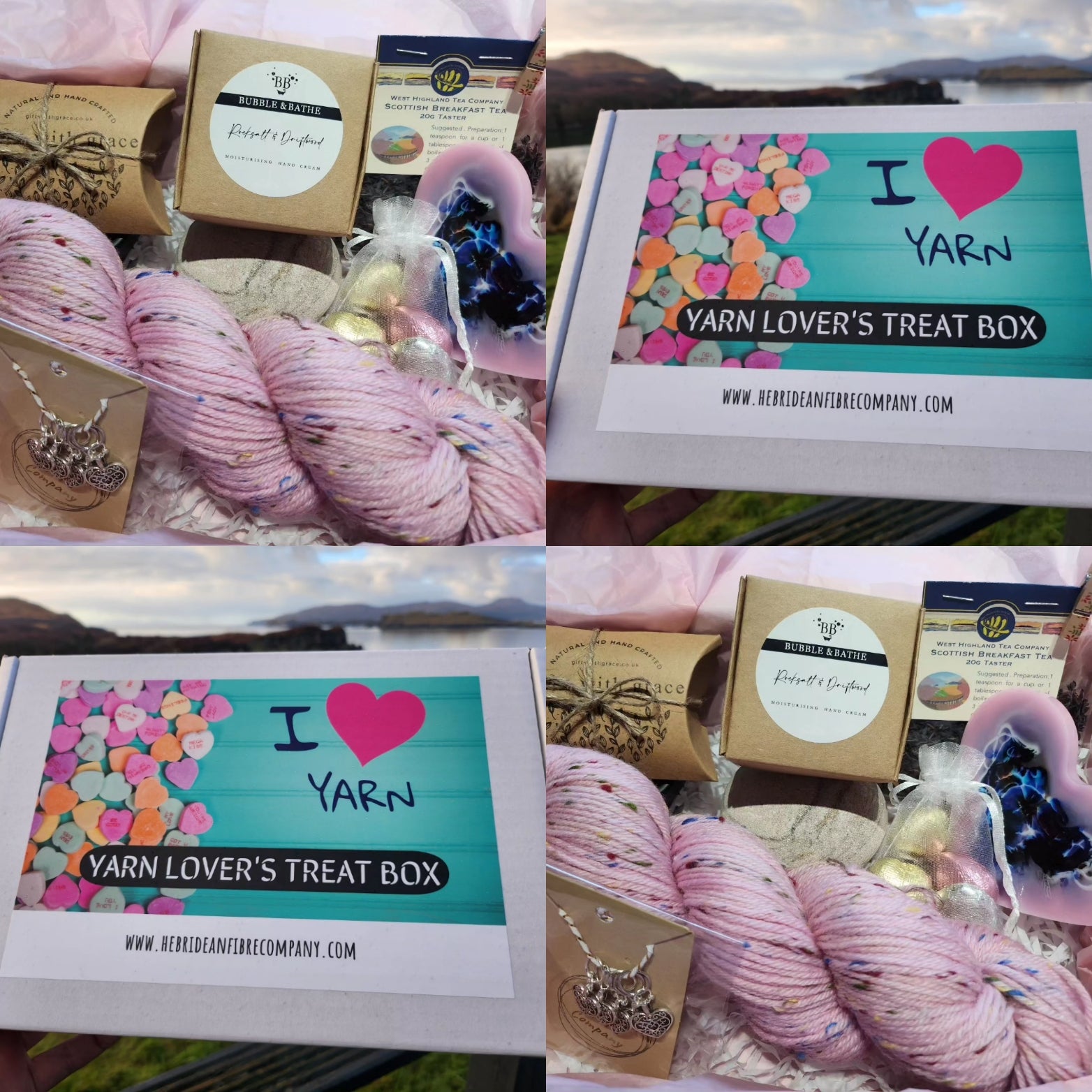 Yarn Gift Box for Yarn Lover's Self Care Box  Hand Dyed Yarn Lip Balm Hand Cream Stitch Markers West Highland Tea Co Isle of Skye Gift