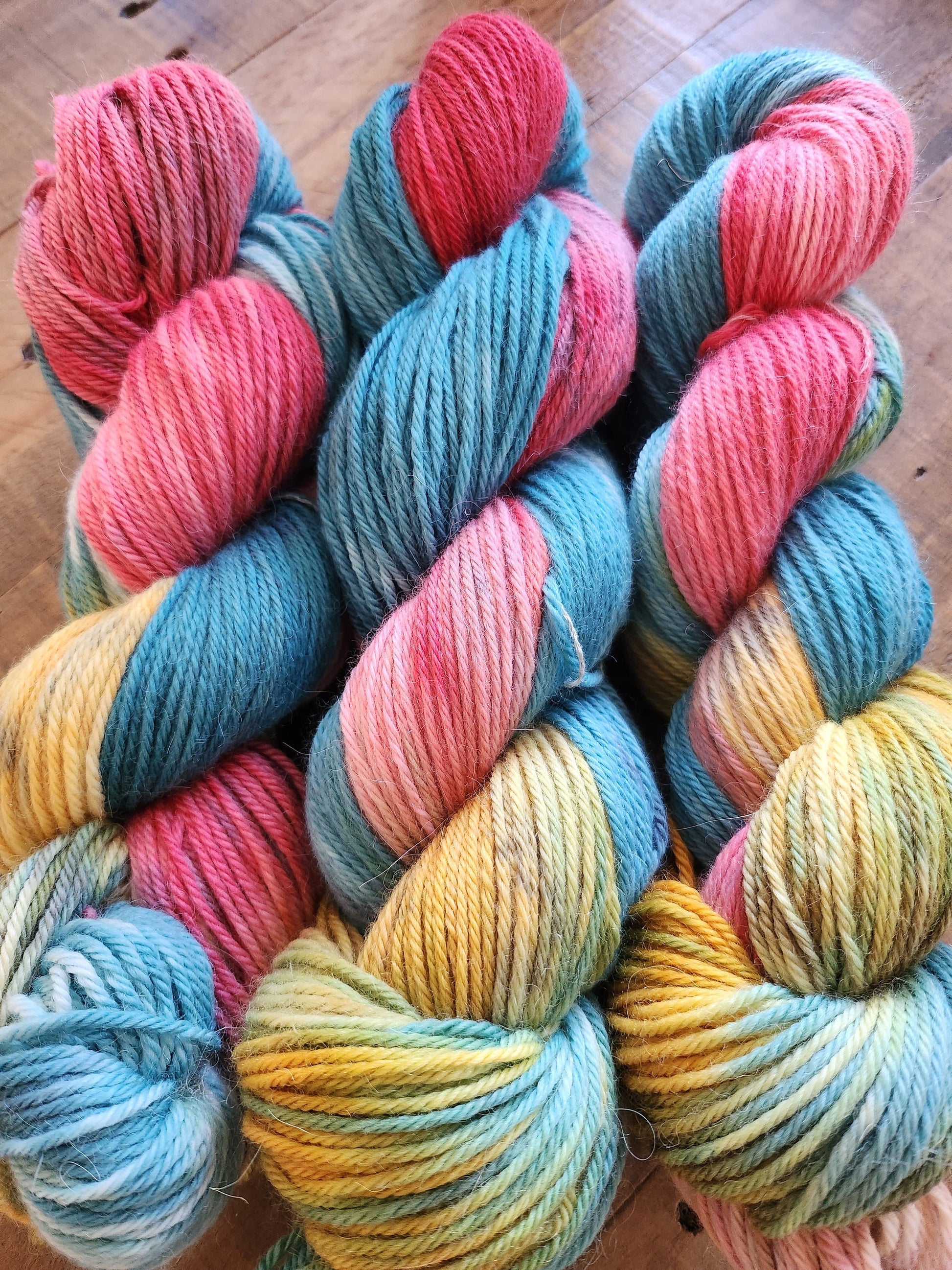 Hand Dyed DK Yarn 100g 225m 'Apple Tree Farm' Baby Merino Baby Alpaca Green Red Yellow Knitting Crochet